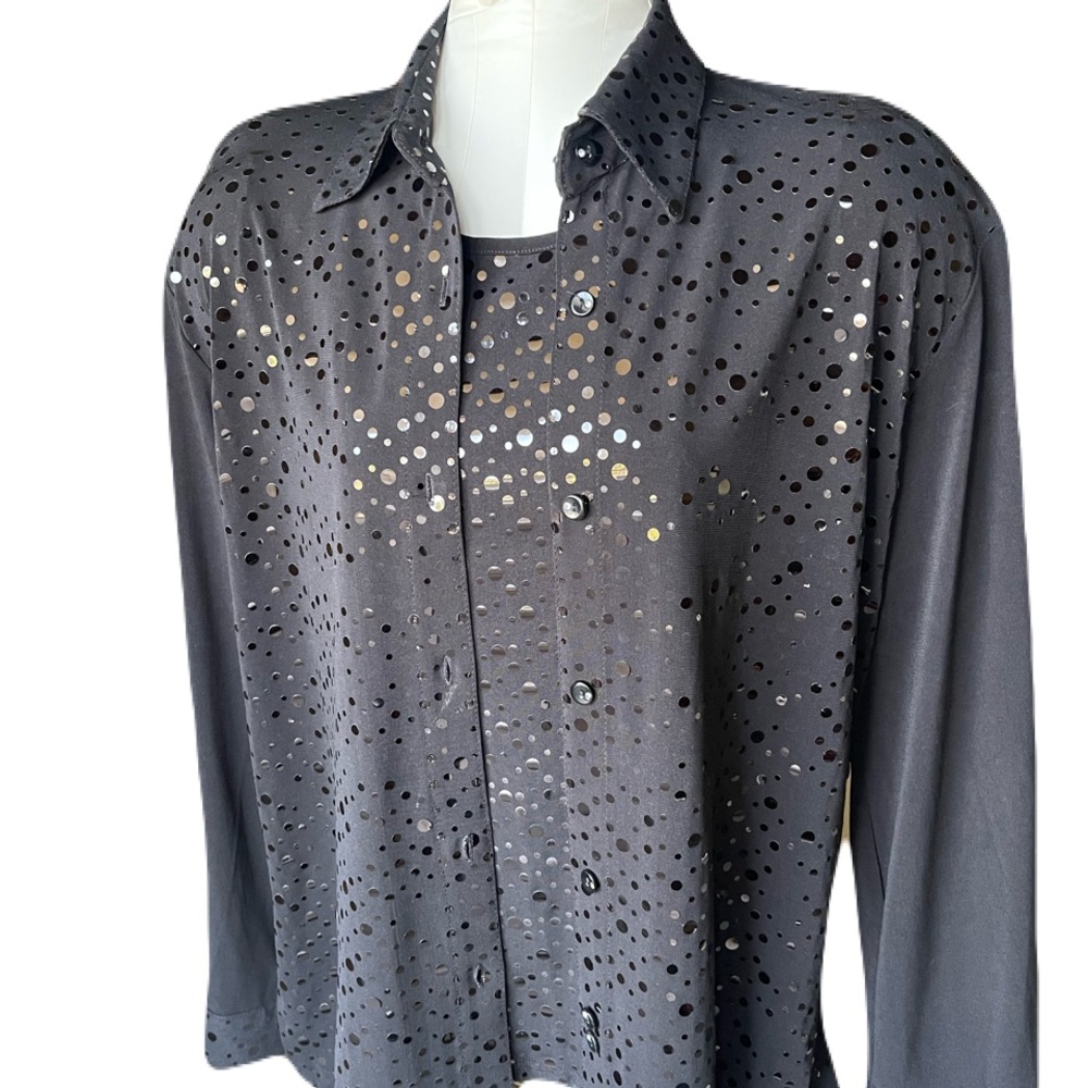 2 Piece Elegant black ensemble, long sleeve top & sleeveless under top. Large.